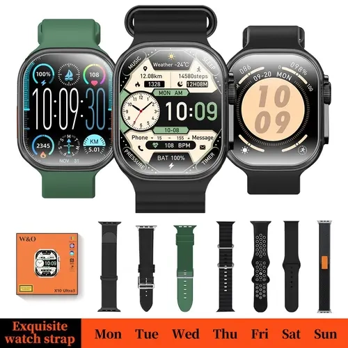 W&O Smartwatch - IP67 Waterproof Fitness Wearable with 4 Straps, Multiple Sport Modes, GPS Bluetooth Call, Message Reminder, Sleep Monitoring, High Battery Life, Touch Screen, Compatible, Electronic Display, Health Tracking, Casual, Compatible Smart Watch