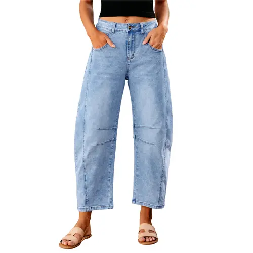 GRAPENT Barrel Jeans Collection Women's High Rise Cropped Wide Leg Denim Pants, Basics for Effortless Outfits, Clean Look Comfy Streetwear Bottoms for Back to School,sohochic
