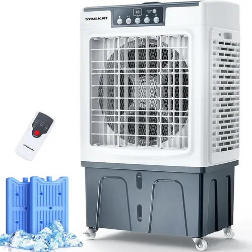 VAGKRI VA-EC03 Cooling-Type Household Portable Fan Air Conditioner, 12 Gal Tank, 3000 CFM, 3 Modes, 3 Fan Speeds, 120° Oscillation, 24-Hour Timer, Remote Control, Indoor/Outdoor Use Window Ac Unit