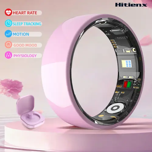 Hitienx Pink Ceramic Smart Ring for Women, Fitness & Sleep Tracker, Heart Rate & Stress Monitor, Cycle Tracking, IP68 Waterproof, 3–5 Day Battery, iOS & Android, Charging Case #SummerFinds