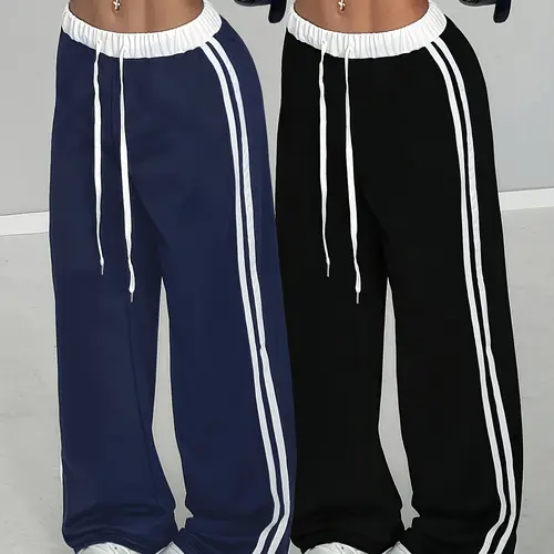 Two-Piece Women's Casual Oversized Baggy Loose Spring/summer Digital Print Belt Patchwork Sporty Street Retro Style Lazy Sports Adjustable Drawstring Pants Fit Clothes