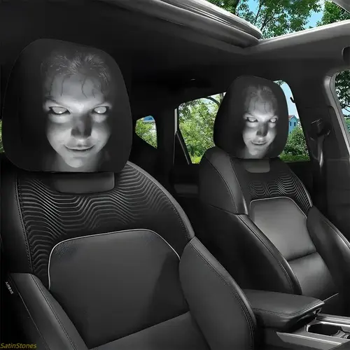 2-Piece Fabric Car Headrest Cover Set (Resilient Fabric), Portrait-Friendly Car Accessories, Universal Seat Protector for Long Trips, Washable Durable Stylish Back to School Item for Truck SUV