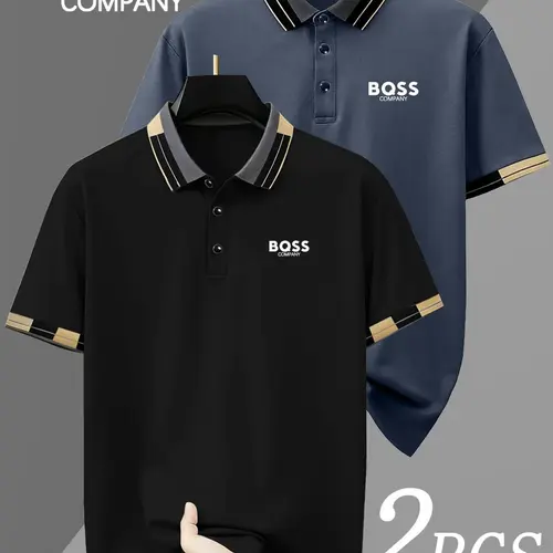 Two-Pack HH4518 Classic BQSS Logo Men's Polo Shirts, Breathable Stretch Collared Tops for All-Season Casual Wear