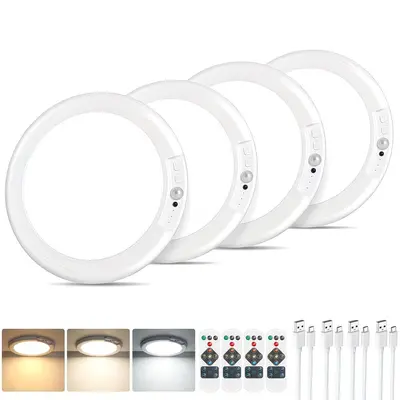1/2/4 Pack Rechargeable Ceiling Light , 3 Color Modes, Motion Sensor with Remote, Wireless Battery-Operated Magnetic LED Lights for Shower, Closet, Pantry, Shed, Hallway, Porch, Garage