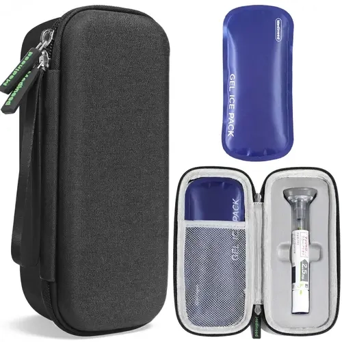 Compact Custom Molded Nylon Shockproof Portable Insulated Cooler Travel Case - TSA Approved, Fits 2 Zepbound/Mounjaro Injector Pens, with 2 Reusable Ice Packs, Zippered EVA Medicine Organizer for Travel & Daily Use