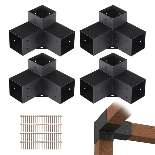VEVOR Pergola Bracket Kit 4''x4'',  4pcs 3-Way Heavy Duty Corner Bracket Woodworks DIY Post Base Kit, Easy Installation Wooden Beams for Gazebos, Patio Pergolas, Log Cabin Outdoor Pergola Hardware#SohoChic