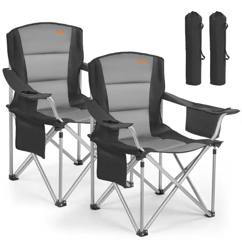 VEVOR Oversized Camping Chairs, 450 lbs Heavy Duty Support, Portable Folding Camp Chairs with Padded Backrest & Armrests, Cup Holder & Side Pocket, Cooler Bag, Carry Bags for Outdoor, Fishing, 2 Pack#SohoChic