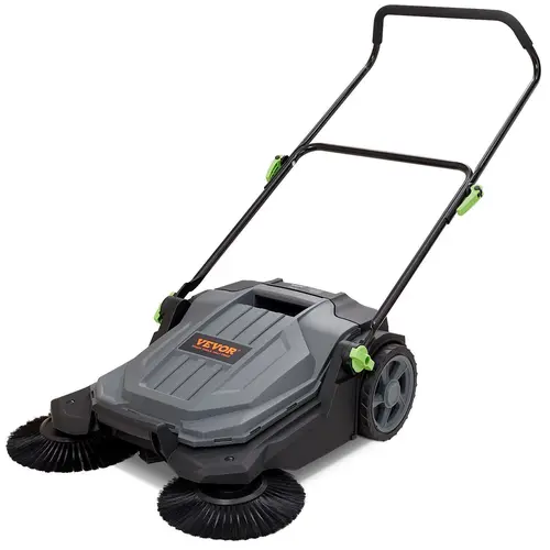 VEVOR Manual Non-Electric Walk-Behind Hand Push Plastic Floor Sweeper, 25.6" Wide Sweep, Large 5-Gallon Waste Container, 5Gal Waste Bin, Adjustable Angle & Height Foldable Handle, 2 Rear Wheels Roll, Lightweight Maneuverable for Walkway, Garage#SohoChic