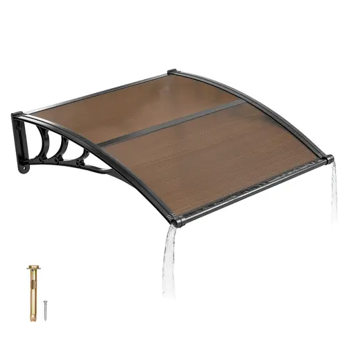 VEVOR Sturdy Exterior Door Canopy, 38x40 in Overhang Polycarbonate Awning with Drainage & ABS Brackets, Outdoor Shade Solutions for Porch, Balconies, Rain/Snow/Sun Protection, Assembly Required, Reduce Heat in Summer, Brown#SohoChic