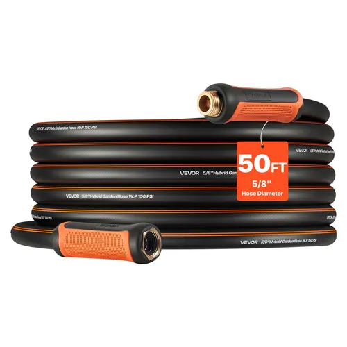 VEVOR Garden Hose, 50 ft 5/8" Heavy Duty 4-Layer Rubber Water Hose, 150PSI Working & 600PSI Burst, Flexible & Non-kink Outdoor Waterhose with 3/4" Fitting, Lightweight Hoses for Gardening Cleaning#SohoChic
