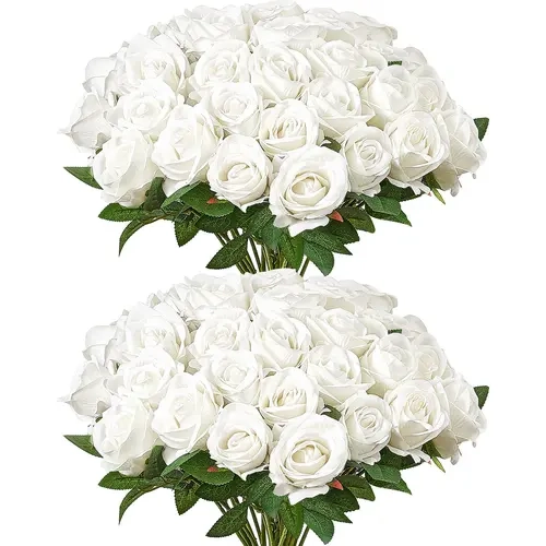 VEVOR 60 Pcs 2.76 in Fade-Resistant Foam Fake Roses with Stems, Layered Real-Looking White Decoration Items, House Decor for Wedding Holiday Tables Elegant DIY Home Centerpieces#SohoChic