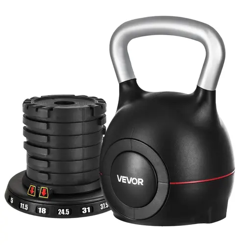 VEVOR Adjustable Weightlifting Kettlebell Set, Sturdy 7 Levels (5,11.5,18,24.5,31,37.5,44 lbs) Die-Cast Aluminum Alloy & ABS, Die-Cast Handle Resists Daily Wear, Strength Training Accessory for Home, Portable Fitness Equipment#SohoChic