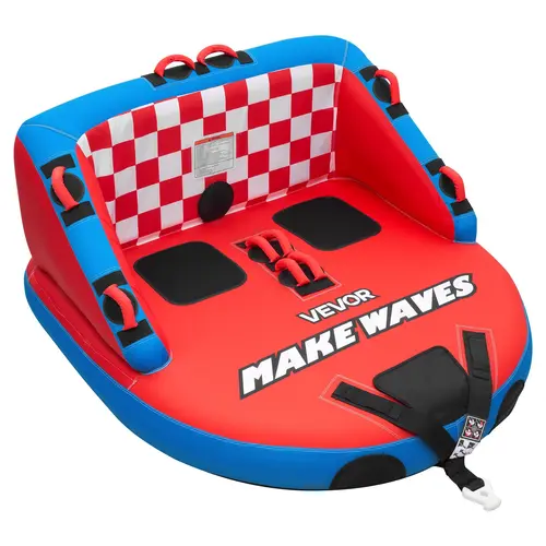 VEVOR 2-Rider Towable Boating Tube, 340 lbs Capacity Inflatable Water Sports Tube for Adults - Full Nylon Cover, Dual Tow Points, Safety Valve, Padded Handles, Thick PVC Liner Resists Rough Rides, Double-Stitched Seams Boost Longevity, UV Prevention#SohoC