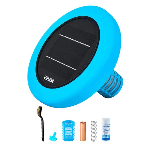 VEVOR Solar Power Copper Pool Ionizer, Round Floating Automatic Cleaner & Purifier for 45000 Gal Spas, Chlorine-Free Water, Copper Anode, Spring, Brush, Filter, Test Strips, Ideal for Saltwater Pools (pH 7.2–7.6 Help)#SohoChic