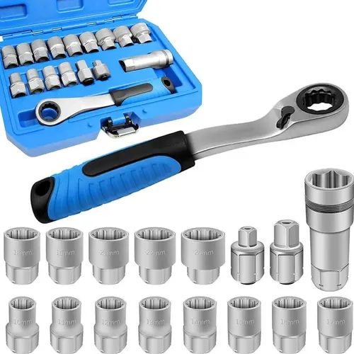 17-Piece Pass Through Ratchet Socket Set,10-24mm Metric 3/8"-1/2" SAE, Thin Wall Hollow Socket for Long Bolt Nut Removal Automotive Repair Hand Tool Kit#summerfinds toolupgrade