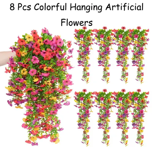 1/6/8 PCS Faux Silk Daisy & Eucalyptus Vines Hanging Artificial Flowers, UV-Resistant Trailing Decor, Fake Plants for Garden, Balcony, Outdoor Décor, Patio Decor Boost, Indoor Planter Home Accents