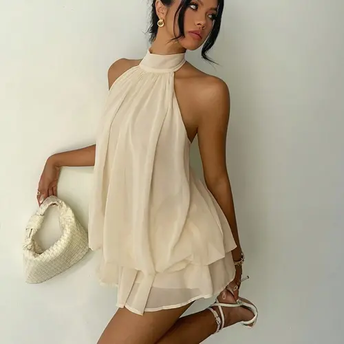 Elegant Chic Light Backless Mini Dress, Formal, Perfect for Parties, Dates, Night Out, Summer, Honeymoon, Wedding Guests, Island Vacation