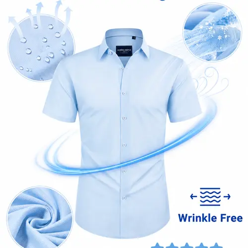 Alimens&Gentle Men's Mulberry Silk Stretchy Short Sleeve Shirt Cool Touch Breathable Lightweight Multi-Texture Casual Top