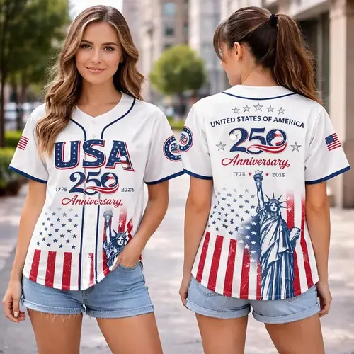 Delivered after July 4th-USA 250th Anniversary Baseball Jersey, Patriotic Statue of Liberty Shirt, 250 Years Of Freedom Jersey, Unisex Independence Day 4th of July Outfit