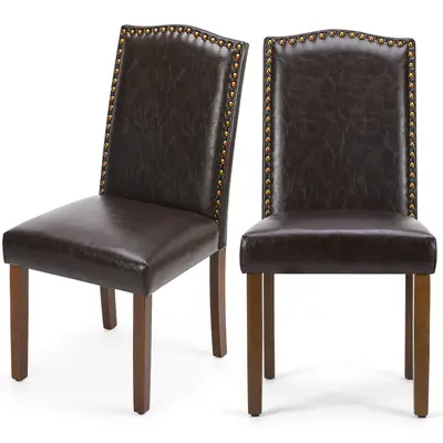Dining Chairs , High-Quality Padded Leather Dining Chairs with Nail Head Trim and Wooden Legs, Dining Room Chair for Bedroom, Living Room, Dining Room,, Modern, Armless