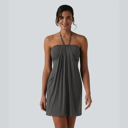 Halara Halter Tie Back Mini Resort Dress with Pockets
