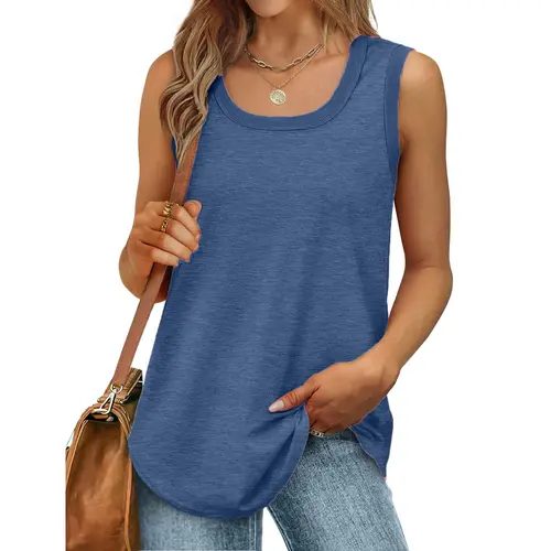 Women's Minimalist Cut Square Neck Draped Sleeveless Tank Top, Casual Loose-Fit Flowy Premium Fabric Pull-On Blouse, Plus Size S-XL Curvy Clothing for Spring Summer, TikTok Shop Back to School