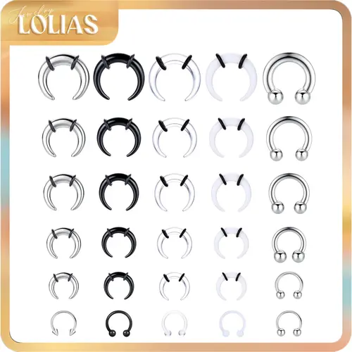 LOLIAS Unisex Hypoallergenic Body Jewelry Kit - 16G-6G (6G=4mm),10G=2.5mm, Internally Threaded Acrylic/SS Pieces, Stainless Steel Spike, Horseshoe Barbells, Septum Jewelry for Nose Piercing, Ear Stretching, Useful Adult Accessories, Party Wear,sohochic