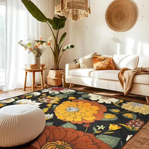 Tyrot Boho Floral Washable Area Rug - Non-Slip, Ultra Soft Mid-Century Modern Room Decor Botanical Carpet for Living Room, Bedroom | Plant-Themed Farmhouse Accent Rug summerwins, Botanical Area Rugs