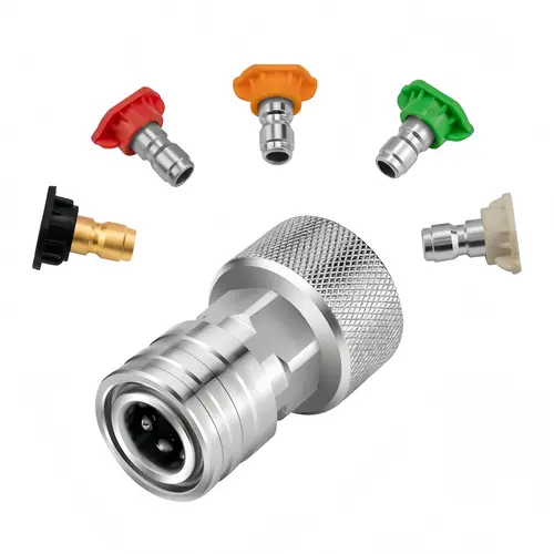 Garden Hose Pressure Washer Adapter Kit - 3/4" GHT to 1/4" Quick Connect, Rustproof Stainless Steel Heavy Duty, Tool-Free, 5 Spray Nozzles, Outdoor High Press. Cleaner for Car, Patio (Father's Day Gift), Household Water Pressure, Leak-Proof & Secure Fit,t