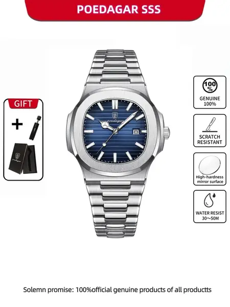 POEDAGAR Men's Luxury Quartz Watch, Waterproof Fashion Analog Wrist Watch, Casual Business Wristwatch, Leisure and Business Style, Luminous Design with Stainless Steel Strap, Essential for Daily Life and Work