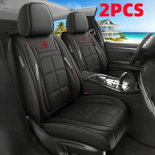 Nappa Leather Car Seat Covers 2 PCS - Front Seats Full-Enclosed Protectors with Muscle Cushions, Waterproof Wear-Resistant PU Leather for Driver & Passenger, Easy Install, Protection for Daily Rides