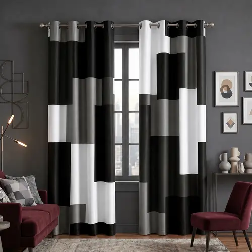 Tyrot 100% Blackout Curtains Set of 2 - Thermal Insulated, Noise Reducing, Modern Geometric Print Drapes, Blackout Window Cover, Curtains for Bedroom, Living Room Decor,back to school,dorm essentials,home decor,home essentials,sohochic