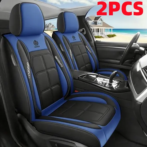 Waterproof PU Leather Car Seat Covers 2-Piece Full-Enclosing Dual-Seaters Driver & Passenger Protectors, Soft Comfortable Interior Cushions, Car Seat Accessories for Daily Driving