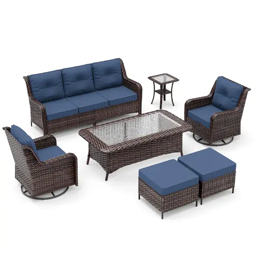 3-Seat Modern Outdoor Furniture Set - Weatherproof Woven Rattan Patio Furniture Set with High Back, Thick Cushions & Coffee Table for Porch, Backyard