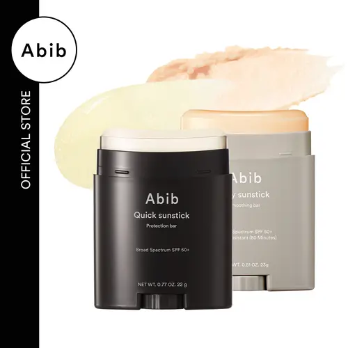 Abib Airy & Quick Sunstick Duo - Adult Beauty Product, Glow+Matte Switch Facial Sun Protection Quick SPF Bar with Centella Extract, Butylene Glycol, Smoothing, Non-Sticky, No White Cast, Radiant Skin Care for Face & Body, Moisturizing