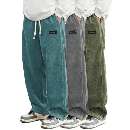 3pcs Men'S Corduroy Casual Joggers - Stylish Brown & Black, Comfortable Loose Fit with Drawstring Waist, Pockets, and Elastic Cuffs, Perfect for Casual Attire, Jogging Pants, Corduroy Pants For Men, Men'S Outfit, Men Sports Pants, Men Jogging Pants, Men D