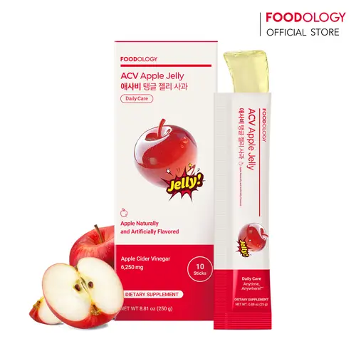 [FOODOLOGY] Apple Cider Vinegar Jelly | 6,250mg ACV, Prebiotic, Detox Cleanse with mother, Supports Digestion & Gut Health, Zero Sugar, Low Calorie Flavor Healthy