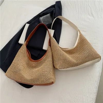 Korean INS Style Retro Woven Straw Tote Bag for Women, Large Capacity Underarm Shoulder Bag, Boho Vacation Beach Handbag, Perfect for Summer Travel, Beach Trips, Shopping & Casual Daily Outings