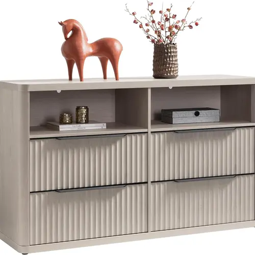SICOTAS Dresser for Bedroom - 56.5" Wide Dressers & Chests of Drawers with 4 Drawers Large Modern Dresser for Closet with Open Shelf Fluted TV Stand Clothes Closet Storage for Bedroom Hallway Entryway