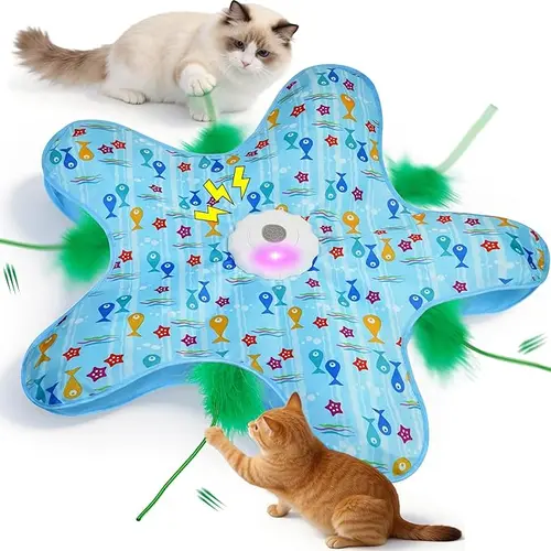 Rechargeable Interactive Cat Toy - 2 Wands, 3 Modes, 10-Min Auto-Sleep, Automatic Shutoff, Realistic Mouse Sounds, Party Bag Gift for Kittens (Home & Festive Party Supplies),sohochic