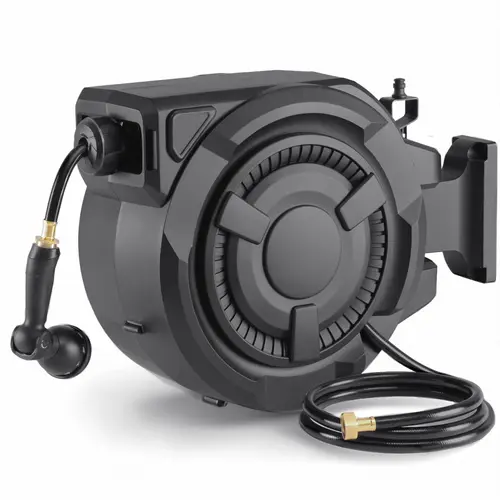Retractable Garden Hose Reel 130 FT/100 FT/65 FT/50 FT, Durable Wall-Mounted Hose Reel with 10 Spray Modes, Auto Slow Retract System, 180° Swivel Mount, Wall-MountedAutomatic RewindLock at Any Length, #sohochic