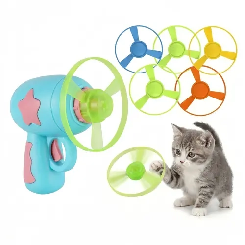 Cat Toy Disc Launcher, Interactive Cat Fetch Toy Launcher with 5 Flying Discs, Flying Enrichment Toys for Indoor Bored Kittens & Adult Cats