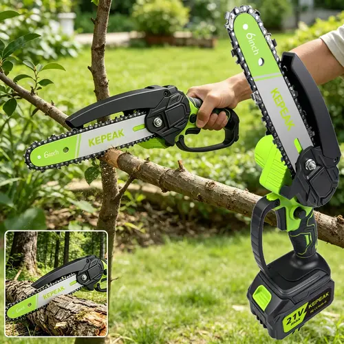 【Toolupgrade】6-Inch Cordless Mini Electric Chainsaw, Portable Handheld Steel Power Tool with Batteries and Charger, Hand Guard Cover, Handheld Grip, Multifunction Wood Chainsaw for Tree Trimming, Ideal for DIY Projects,toolupgrade