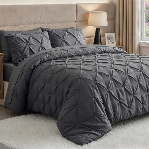 Utopia Bedding Comforter Set Pintuck 7 Piece, Grey, Bed in a Bag 2 Pillow Shams, Flat & Fitted Sheet, 2 Pillowcases, Machine Washable Comforter Bedding Set, Bed Sets | All Season, Breathable, Durable, Machine Washable, Bedding Sets, Queen Comforter Set, B