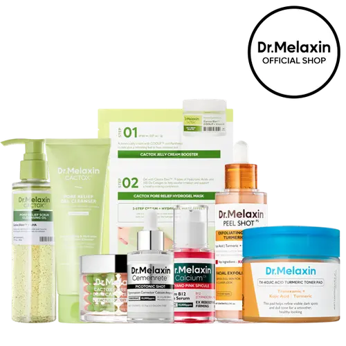 [Dr.Melaxin Official] 8-Step Glass Skin Routine | Pore + Acne + Glow All-in-One Kit with Cactus Cooling to De-puff, Kojic Spot Correction & Advanced Skin Density Support