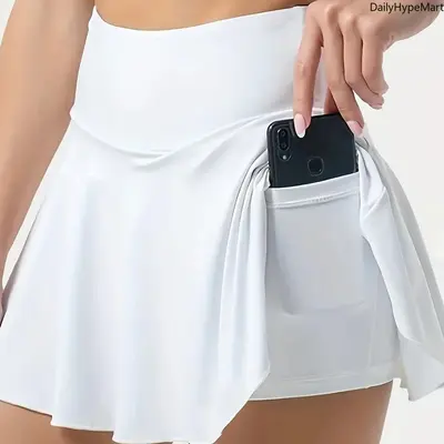 Women's High-Waisted Color Block Athletic Skort - Slim-Fit Lined Shorts with Pockets, All-Day Skort for Workout, Tennis Attire