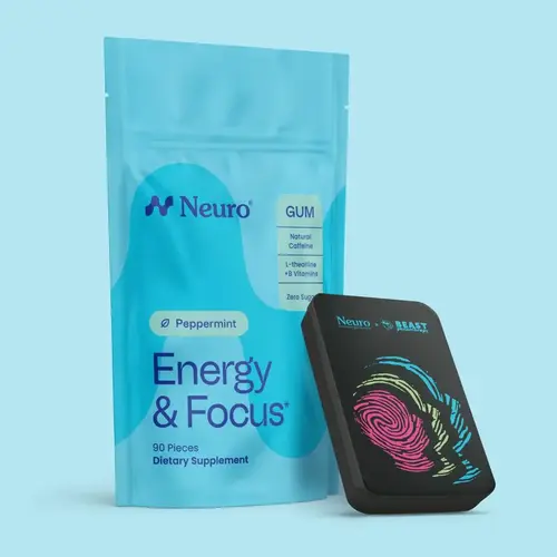 MrBeast x Neuro Peppermint Energy & Focus Gum Bundle (90 Pieces) with Exclusive MrBeast Philanthropy Tin - Sugar Free with Natural Caffeine, L-theanine, Vitamin B12 & Vitamin B6