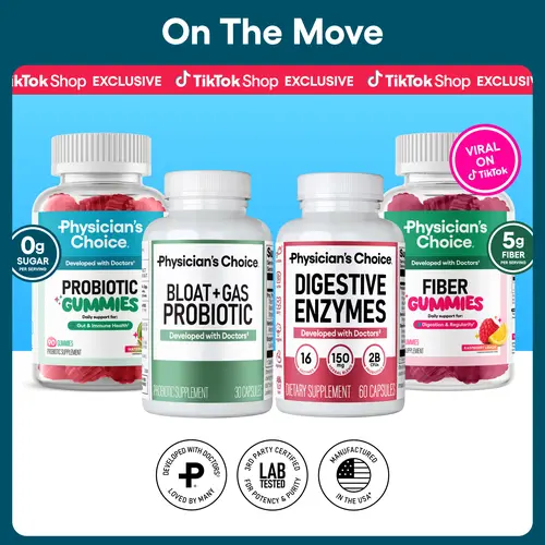 Physician's Choice On the Move Bundle: Gut Health, Digestion & Immune Support with Probiotic, Fiber Gummies & More