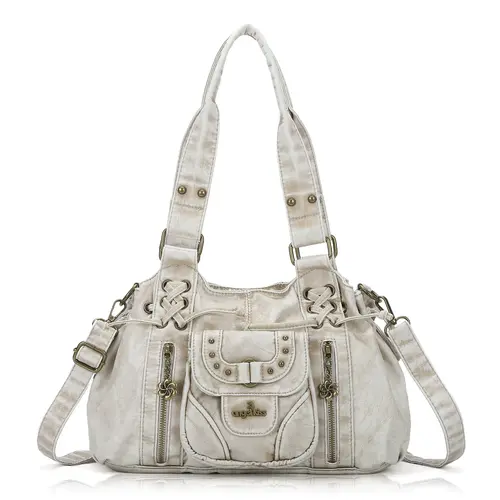 Angel Kiss Women's Small Hobo Purse (12.2" x 4.7" x 8.6") - Retro Washed PU Leather Aesthetic Elegant Casual Handbag, Magnetic Snap, Roomy Top Handles, Removable Strap, Polyester Accents, Daily Commute Everyday Bag, Bags for Women,sohochic