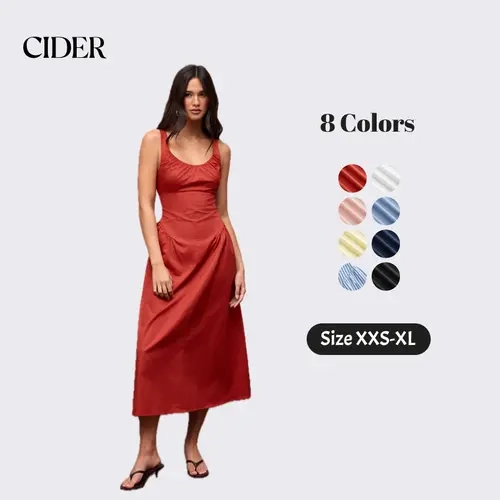 Cider Cotton Scoop Neckline A-line Midi Dress